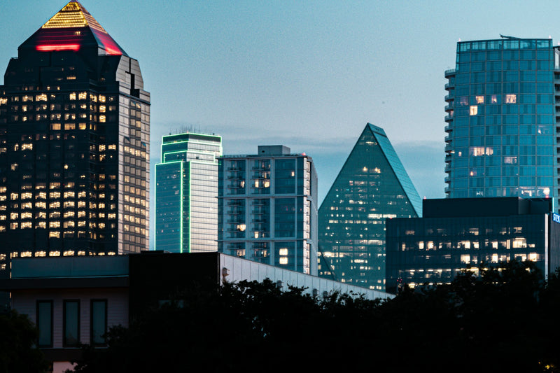 North Texas cityscape with skyscrapers illuminated at night