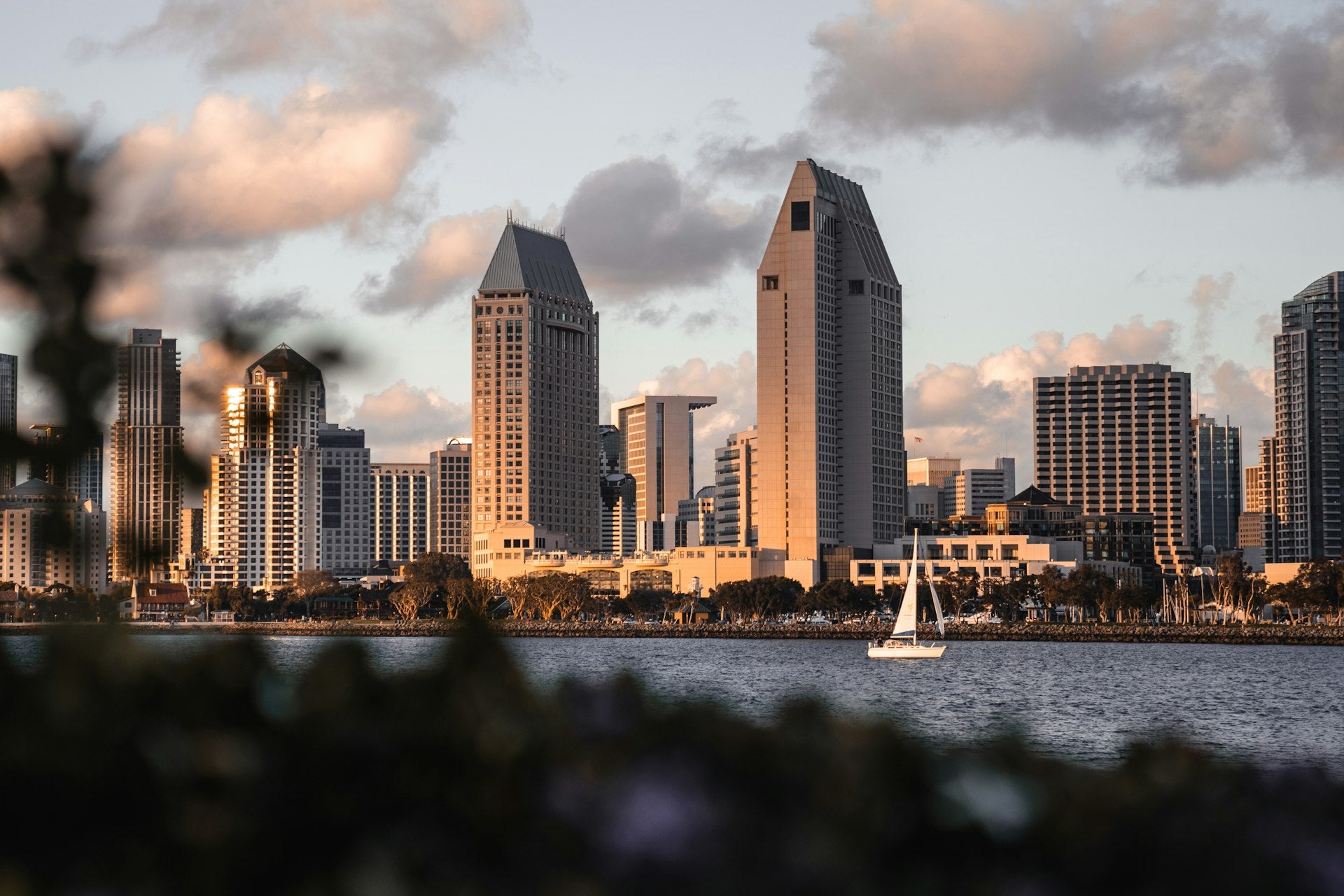 San Diego skyline from Coronado Beach at sunset